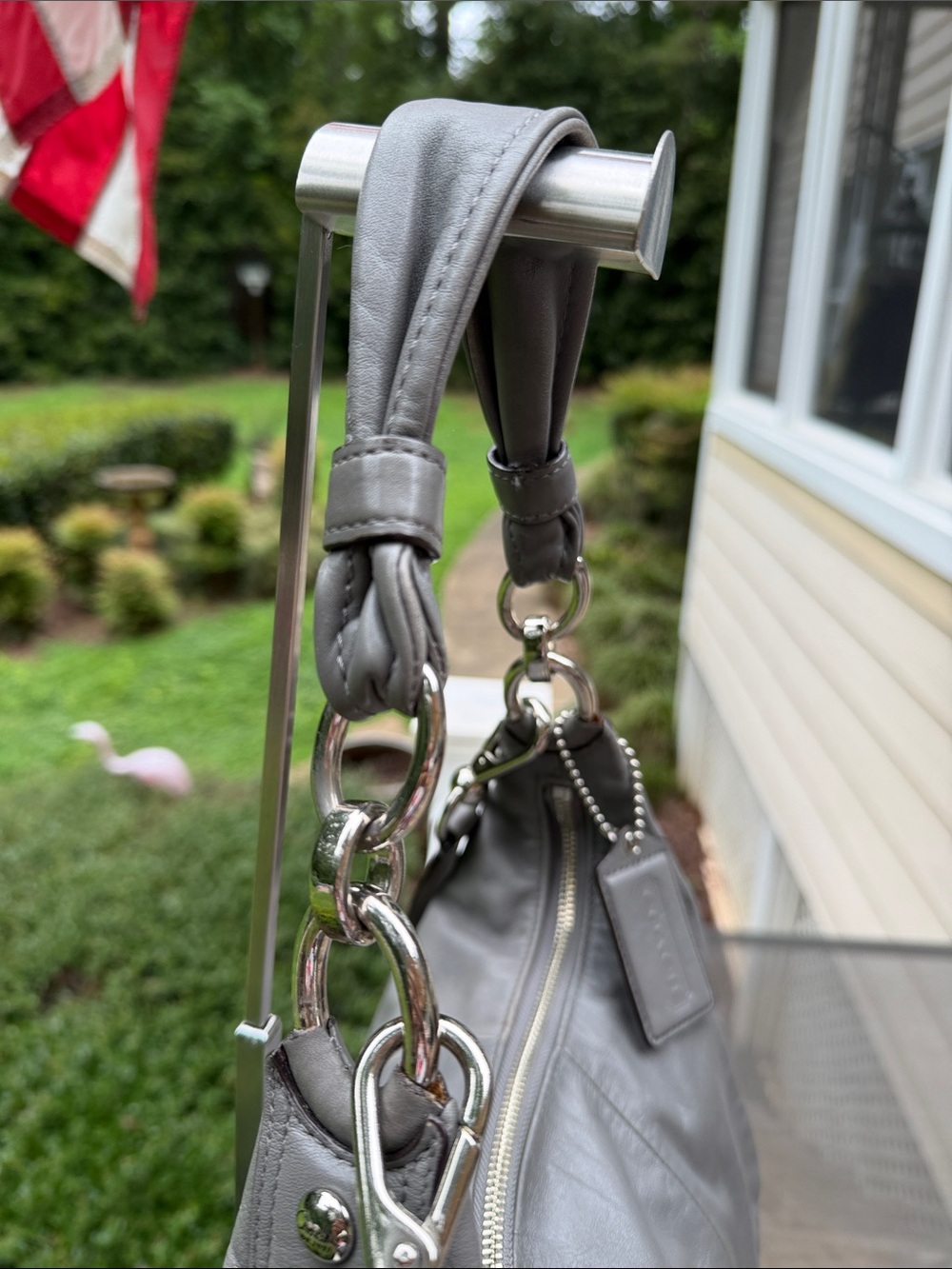 Coach Kristen Gray Leather Shoulder Bag with Polished Silver Turnlock XB Strap - Picture 10 of 17